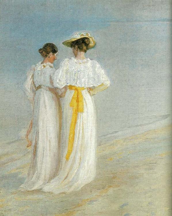 Michael Ancher sommeraften pa skagen sonderstrand, anna ancher og marie kroyer oil painting picture